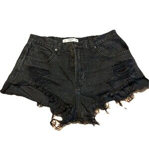 Abercrombie & Fitch Black High Rise Distressed Denim Shorts Women’s 6 W28